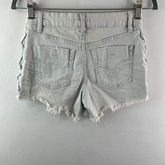 William Rast White Cut-Off Short Cotton Denim Distressed Raw Hem Zip Fly Size 25 - Picture 3 of 7